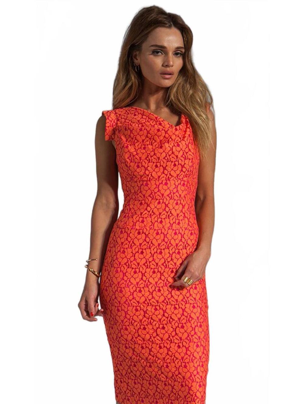 Black Halo Jackie O Orange Lace Sheath Dress Size 6